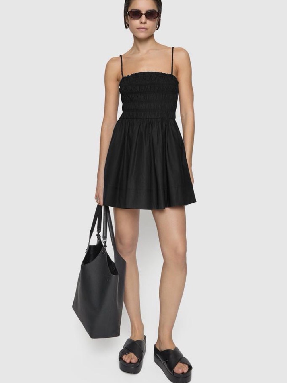 Rebecca Minkoff Black Smocked Top Mini Dress